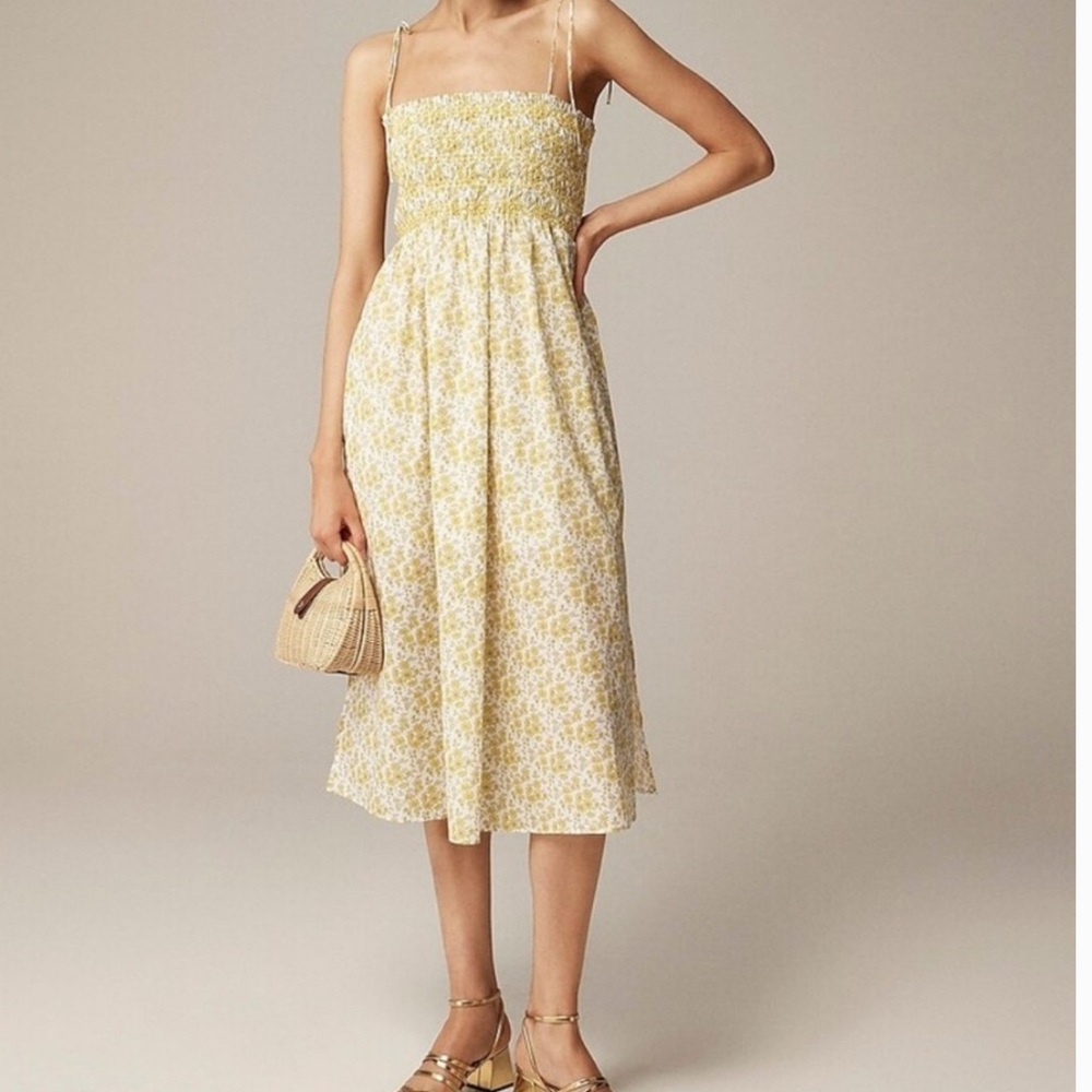 Smocked Bodice Floral Midi Dress in Paloma print